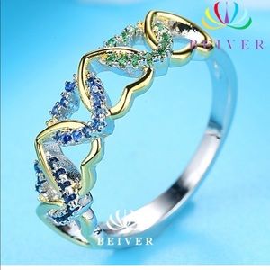 18k white gold fill Ring hearts with crystals 7